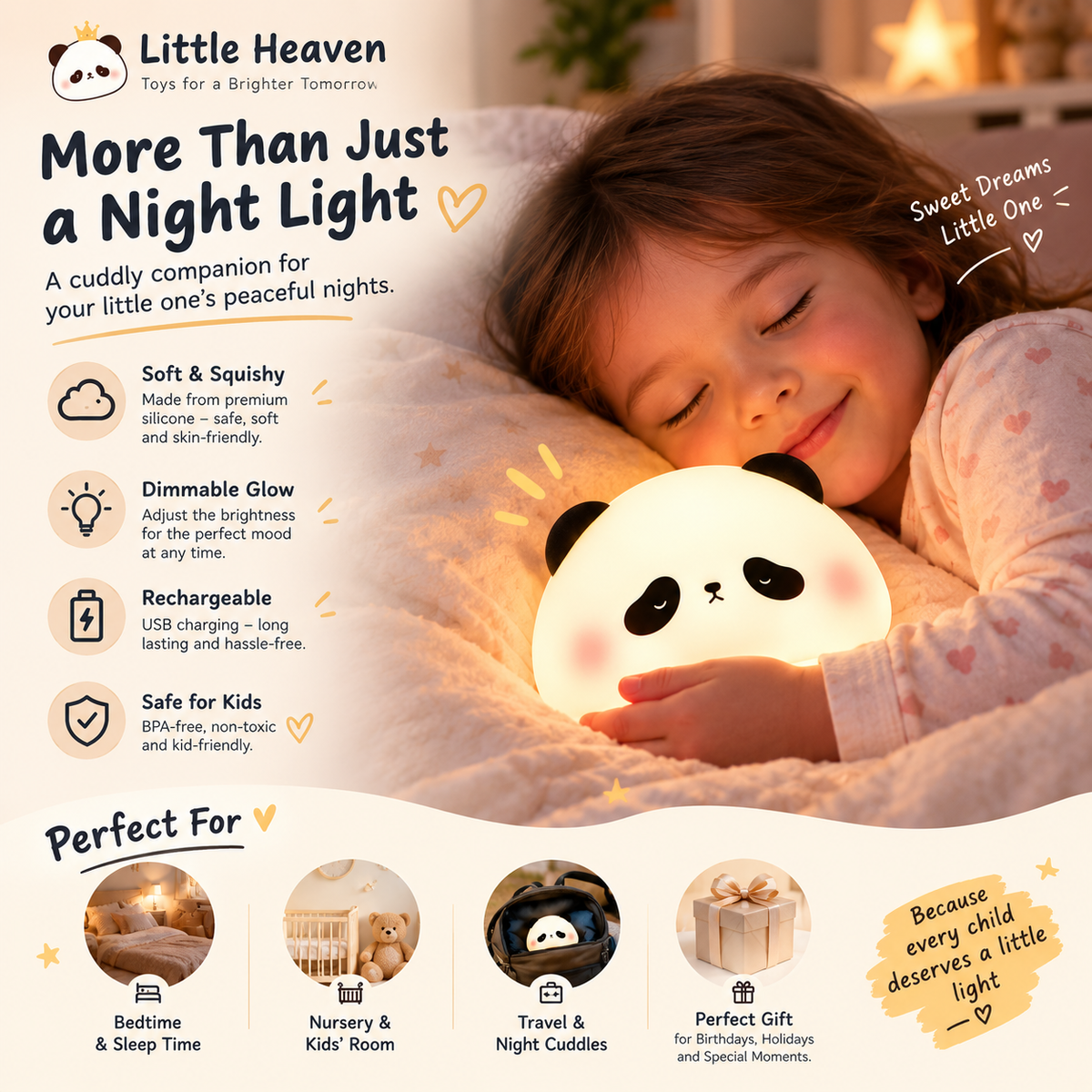 Cute Panda Squishy Night Light – Soft Silicone LED Lamp for Kids